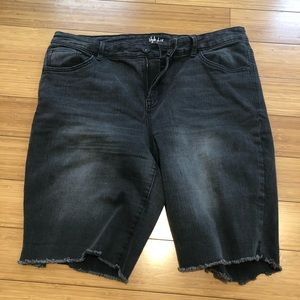 Black Stretch Denim Bermuda Shorts 21” length